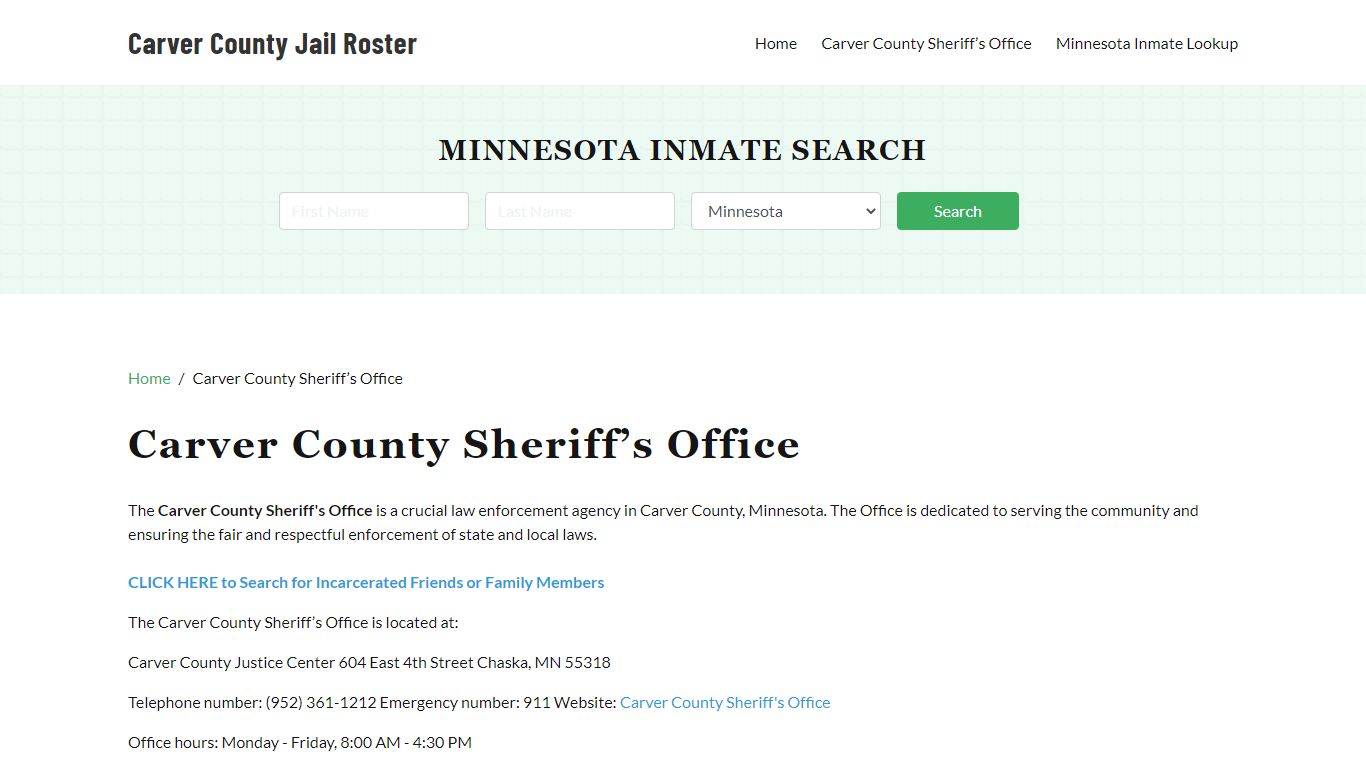 Carver County Sheriff Office, MN, Arrest Warrants Search